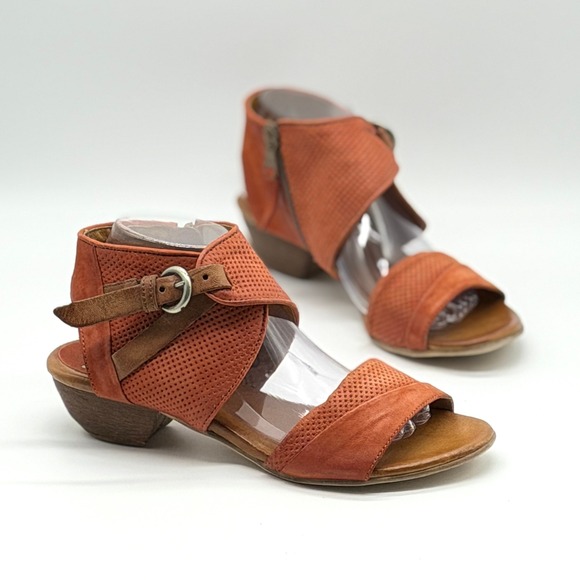 Miz Mooz Shoes - MIZ MOOZ Cheerful Leather Wrap Sandal Womens 41 Orange Tan Perforate Heel Shoe